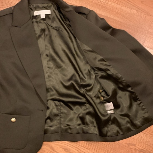 Very Dark Green Satin One Button Blazer - Picture 9 of 11